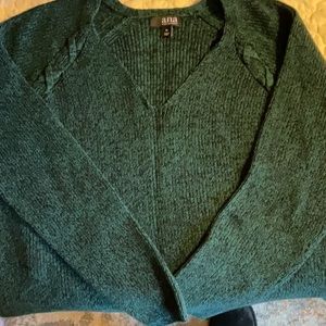 Ana Forest Green and Black Tunic style V Neck Sweater. Size XL